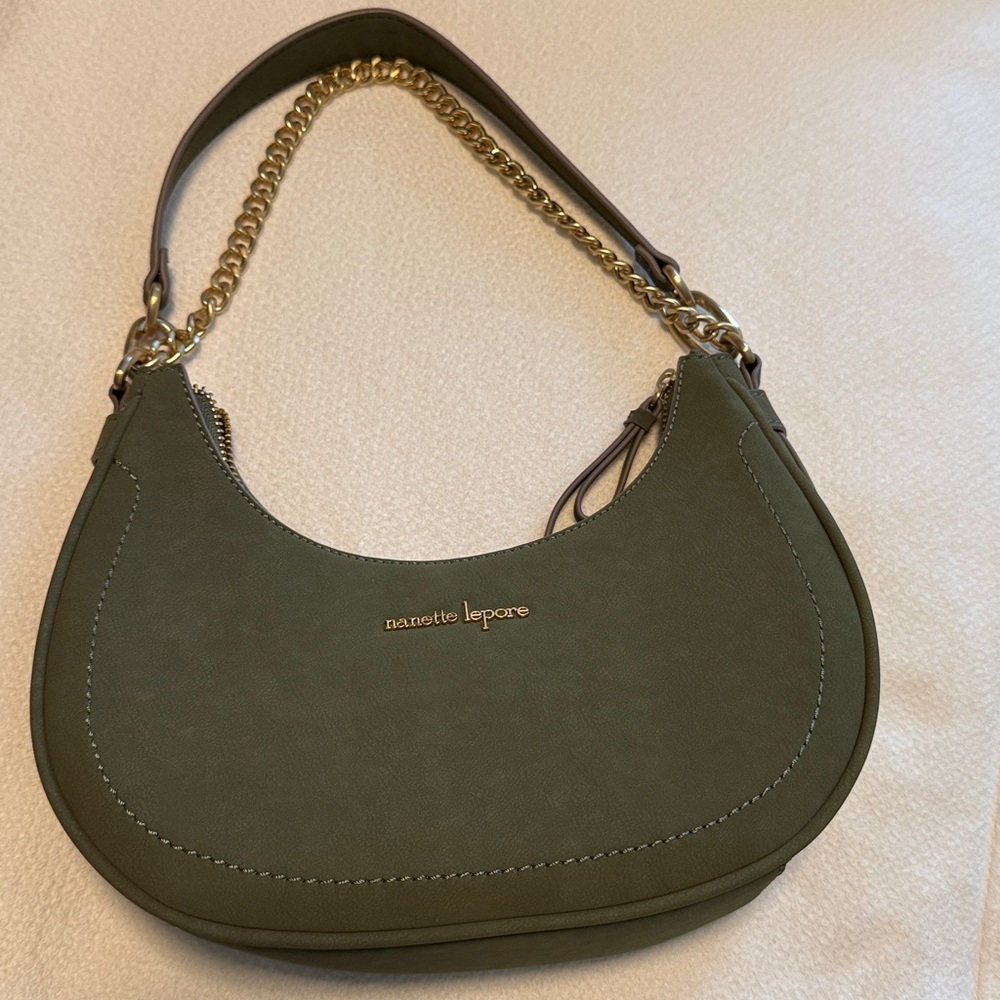 Nanette Lepore Khaki Green Bag with Gold Chain